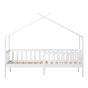 Letto Casetta 200 x 90 cm con Sponda e Rete a Doghe; in Legno Massello; Bianco