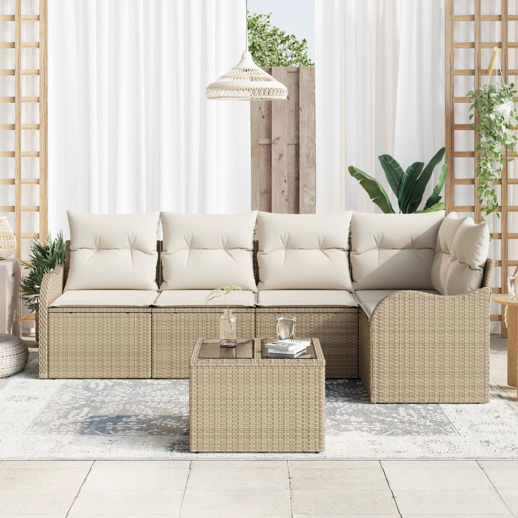 Set di Divano da Giardino  6 Pezzi con Cuscini in Polyrattan Marrone