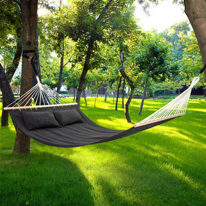 Amaca Giardino 2 Posti Legno Cotone Relax Esterno Campeggio 345x150cm Antracite