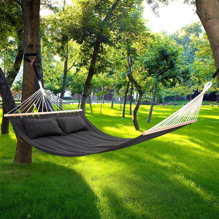 Amaca Giardino 2 Posti Legno Cotone Relax Esterno Campeggio 345x150cm Antracite