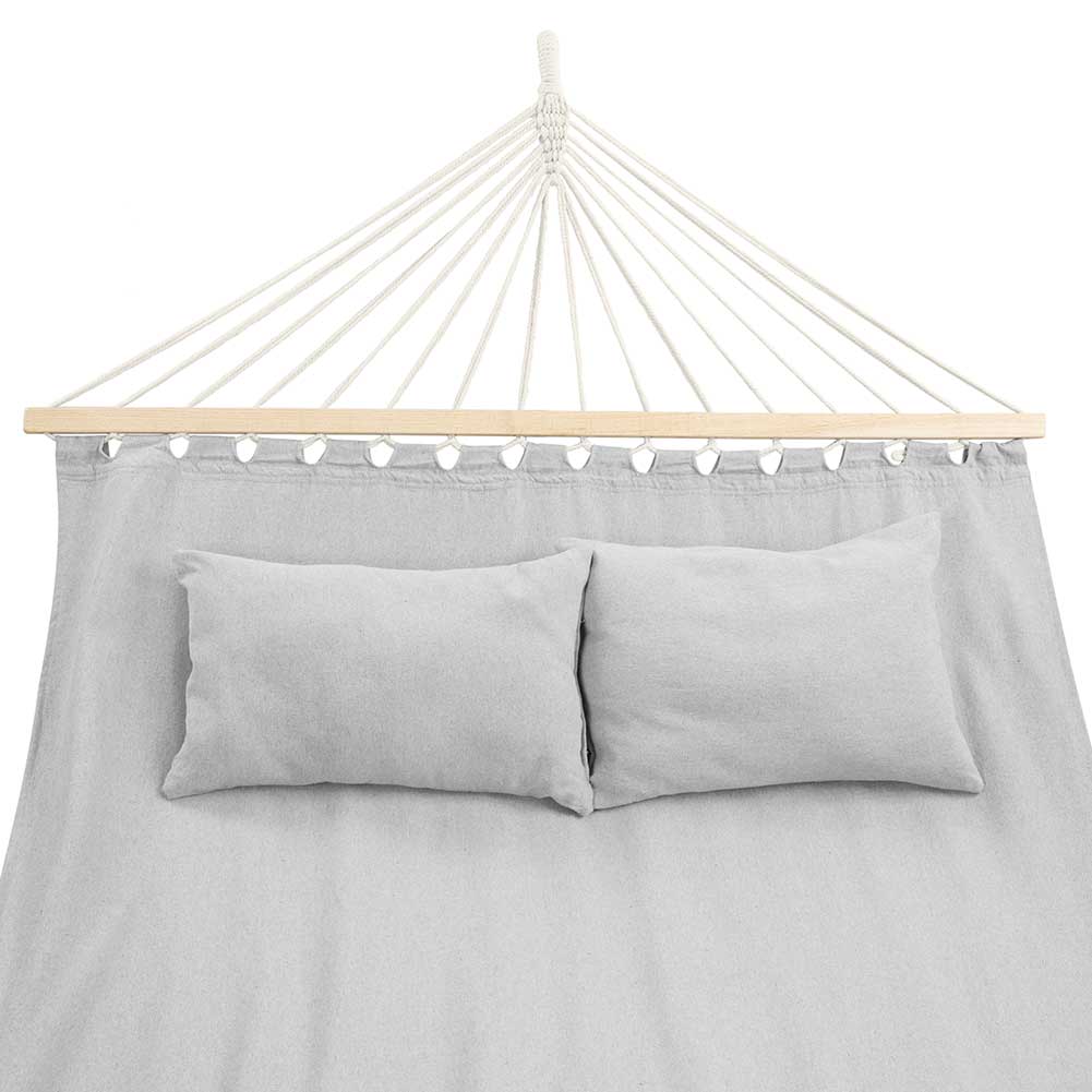 Amaca Giardino 2 Posti Legno Cotone Relax Esterno Campeggio 345x150cm Grigio