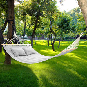 Amaca Giardino 2 Posti Legno Cotone Relax Esterno Campeggio 345x150cm Grigio