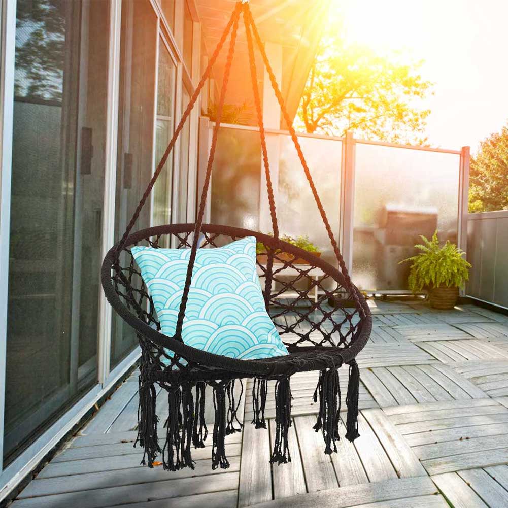 Poltrona Sospesa Giardino Tessuto Sedia Dondolo Pensile Amaca con Cuscino Grigio