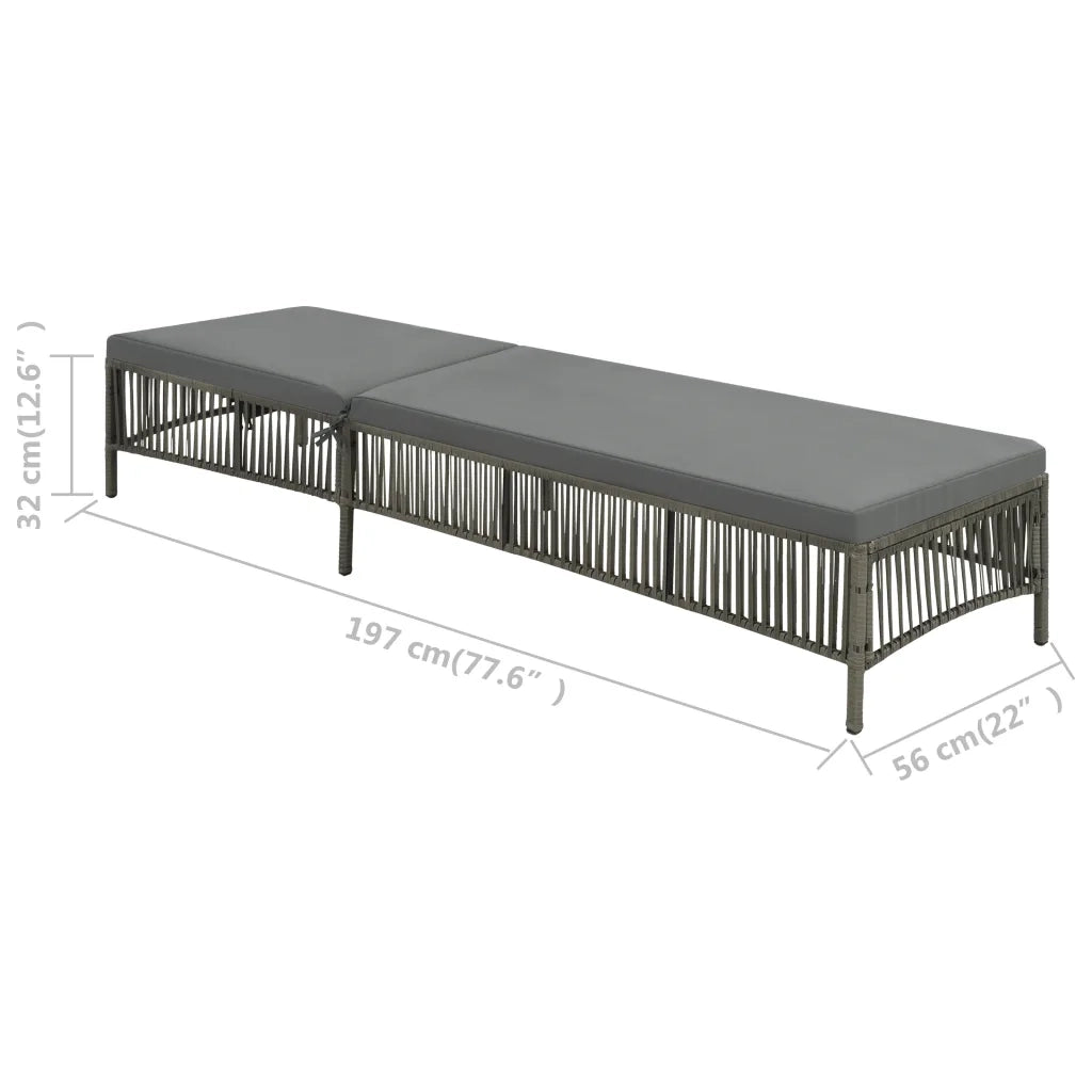 Lettino Prendisole con Cuscino in Polyrattan Grigio 44455
