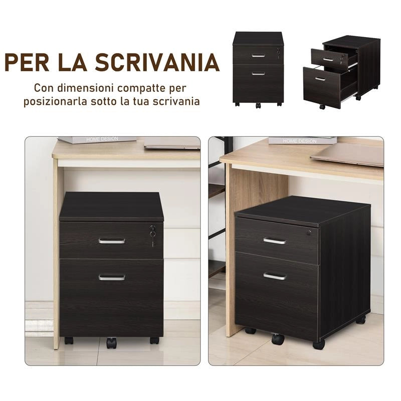 CASSETTIERA PORTADOCUMENTI DA UFFICIO IN LEGNO CON 2 CASSETTI 40 X 44 X 54.6 CM