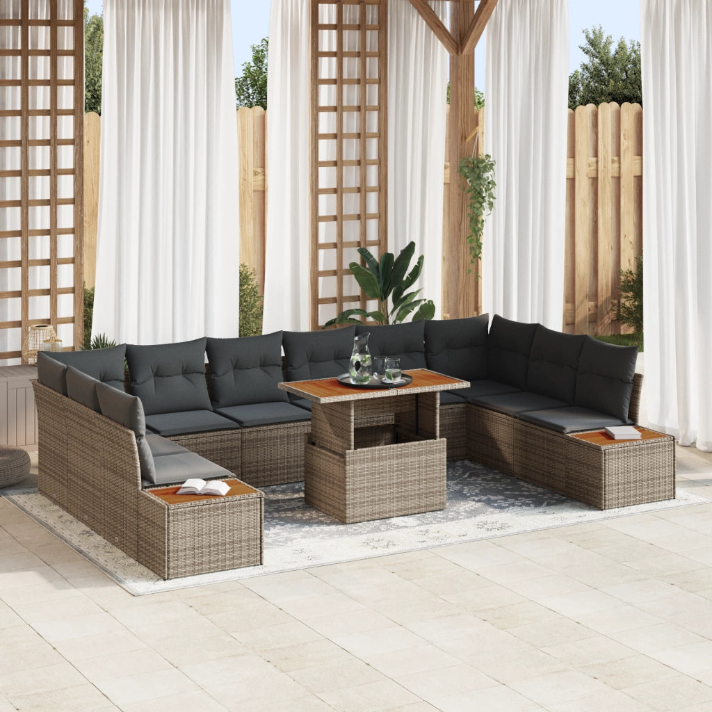 Set di Divani da Giardino  da 11 Pezzi con Cuscini Grigio Polyrattan