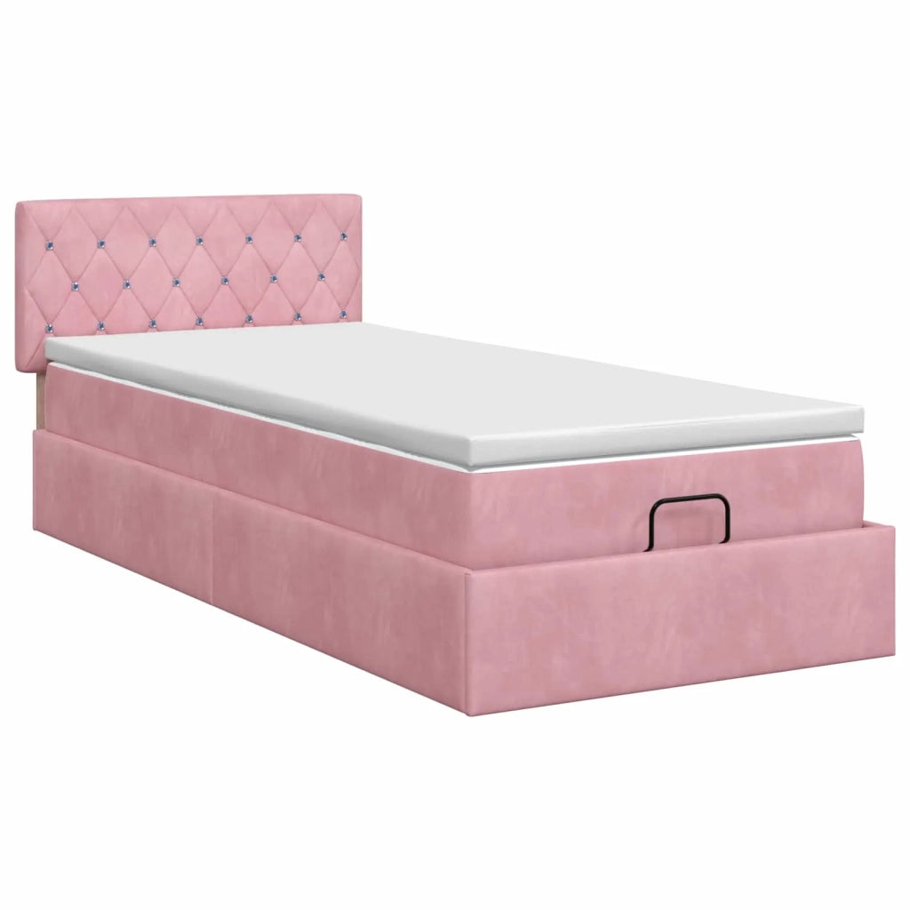 Letto ottomano con materasso Rosa 90 x 200 cm Velluto 3457628