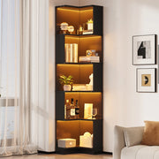 Libreria angolare a L in MDF con strisce LED controllate da app, 63,5 x 45 x 175 cm, colore nero