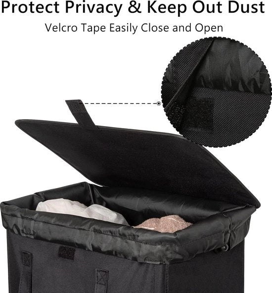 Wascio con coperchio, grande vasca da lavaggio da 100L pieghevole con 2 tasche interne rimovibili e maniglie, alta vasca da lavaggio pieghevole per abiti sporchi per lavanderia (nero)