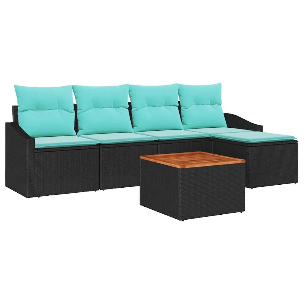 Set Divano da Giardino con cuscino 6 pcs Nero polyrattan