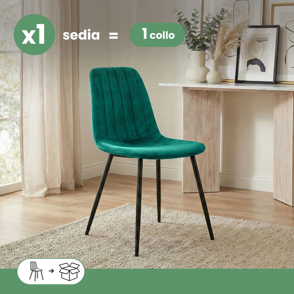 Sedia in velluto trapuntata LUMO Verde Bottiglia gambe nere