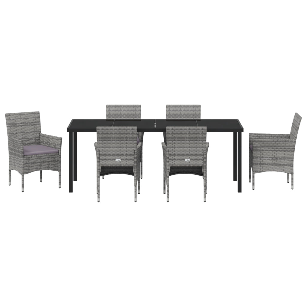 Set da Pranzo da Giardino 7 Pezzi Grigio Rattan Poly