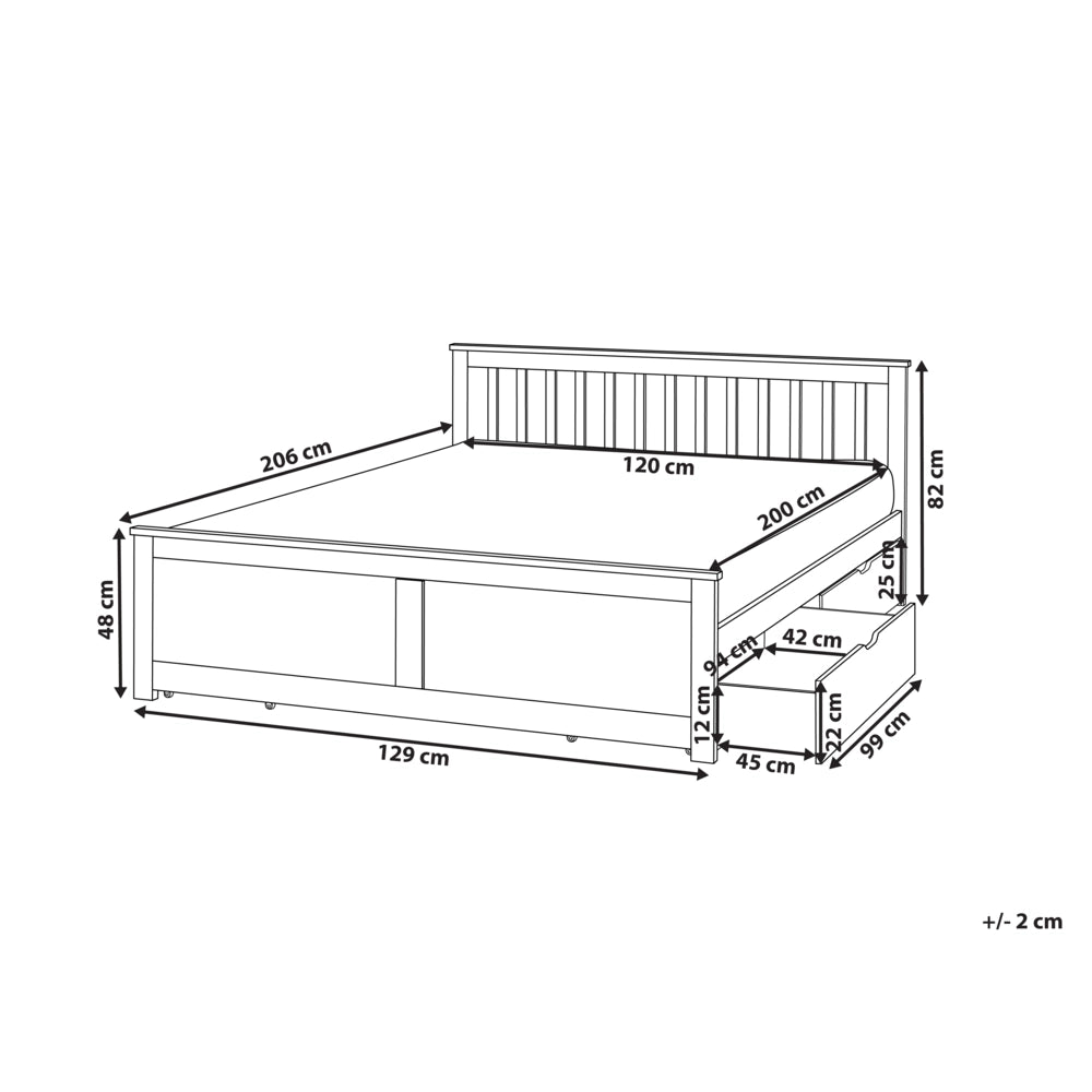 Letto matrimoniale in legno di pino e MDF 120 x 200 cm con contenitore a 4 cassetti marrone stile minimalista