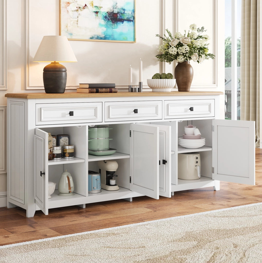 Sideboard moderno con 3 cassetti e 4 ante 160x35x76 cm in MDF bianco
