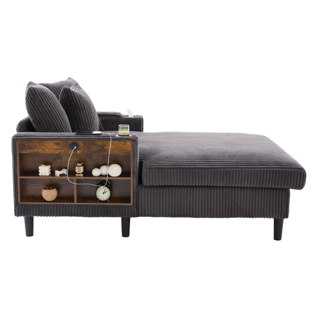 Divano Angolare con Chaise Longue e Contenitore ¨C MINIMAL ¨C Velluto a Coste, LED, USB