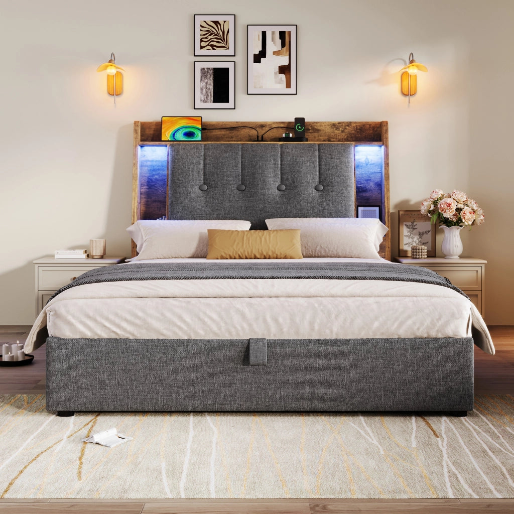 letto imbottito lino grigio 90 x 200 cm