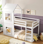 Letto a castello per bambini 90x200 cm in pino massello e MDF bianco