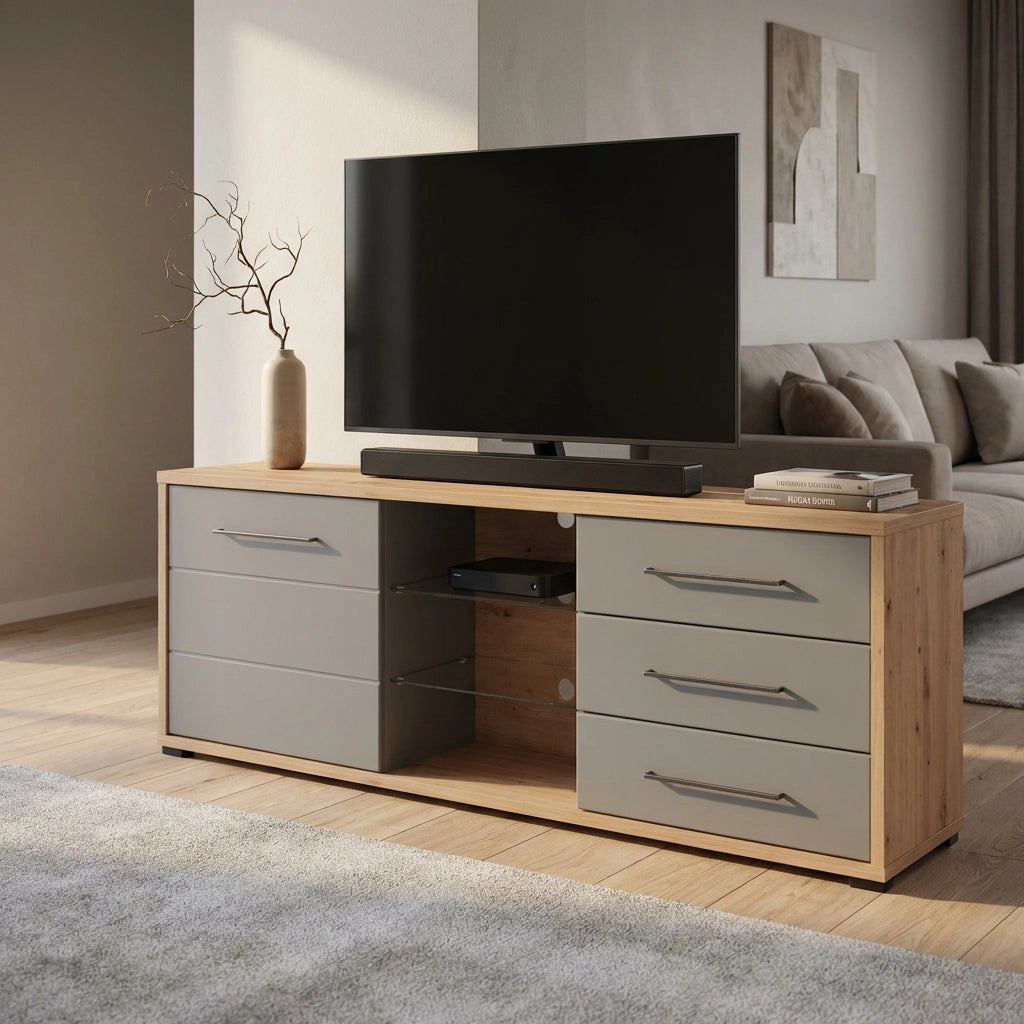 porta tv un anta tre cassetti moderno minimal in legno cm 161 5x40x65 h - ELLI