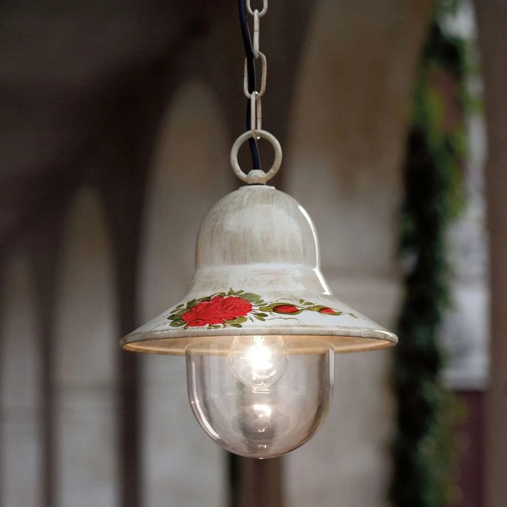 Sospensione Esterno Classica Imperia Metallo Ceramica Bianco Sfumato 1 Luce E27