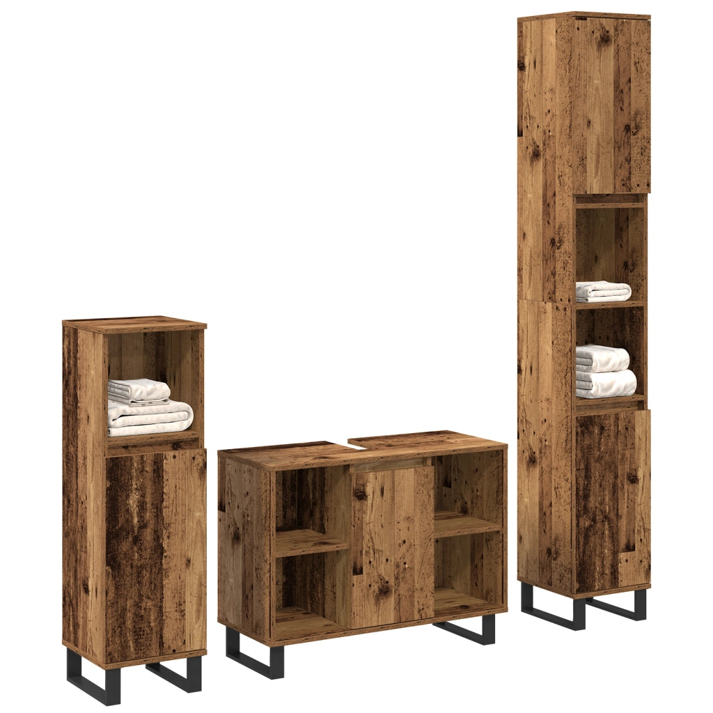 Set di Mobili Bagno 3 Pezzi Legno Vecchio Legno Ingegnerizzato