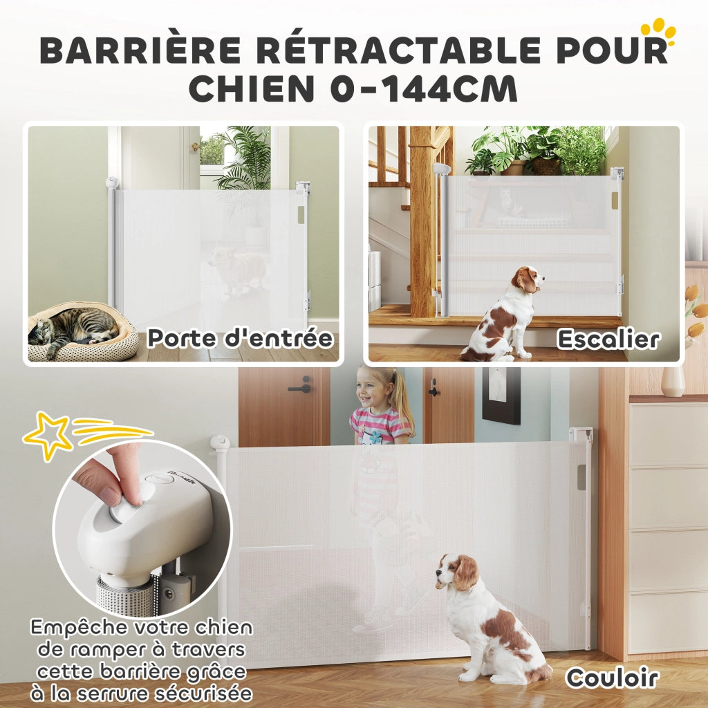 Cancelletto estensibile per cani ¨C Xylo ¨C Larghezza 149 cm bianco con blocco automatico