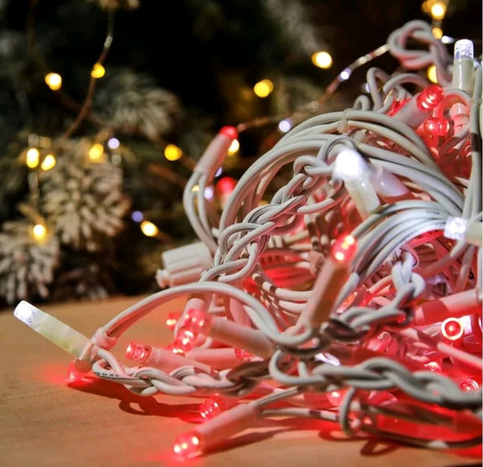 Tenda Natalizia Luminosa con 120 Maxi Led Rossi Scintillanti Bianchi 3,5 metri x 0,70 cm Prolungabile per Esterno