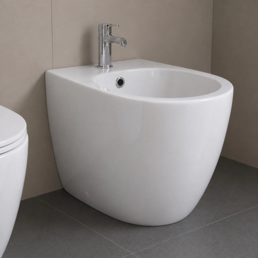 Serie venere bidet ceramica a pavimento bianco lucido filo parete *** tinta bianco lucido, confezione 1