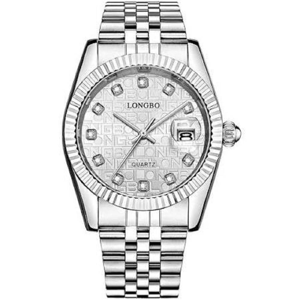 Trade Shop - Orologio Da Uomo Donna Longbo 80435 In Acciaio Con Strass Impermeabile Silver -   -uomo    -