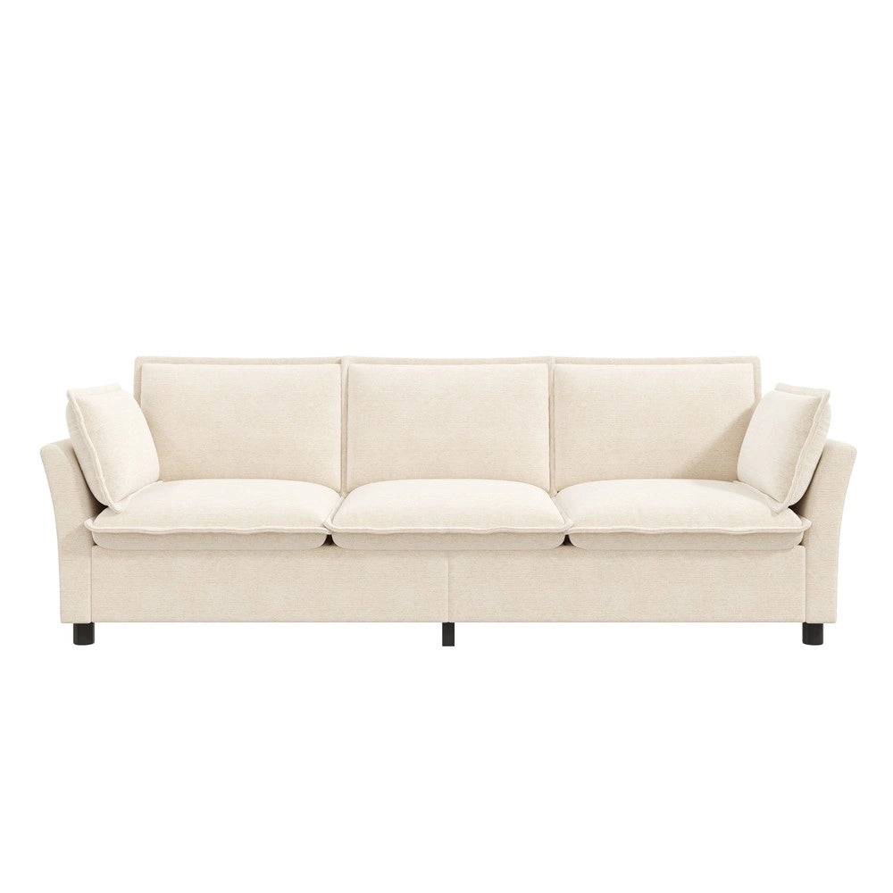 Divano 3 posti set modulare con 2 poltrone e cuscini ¨C Minimal ¨C Beige tessuto chenille imbottito design moderno
