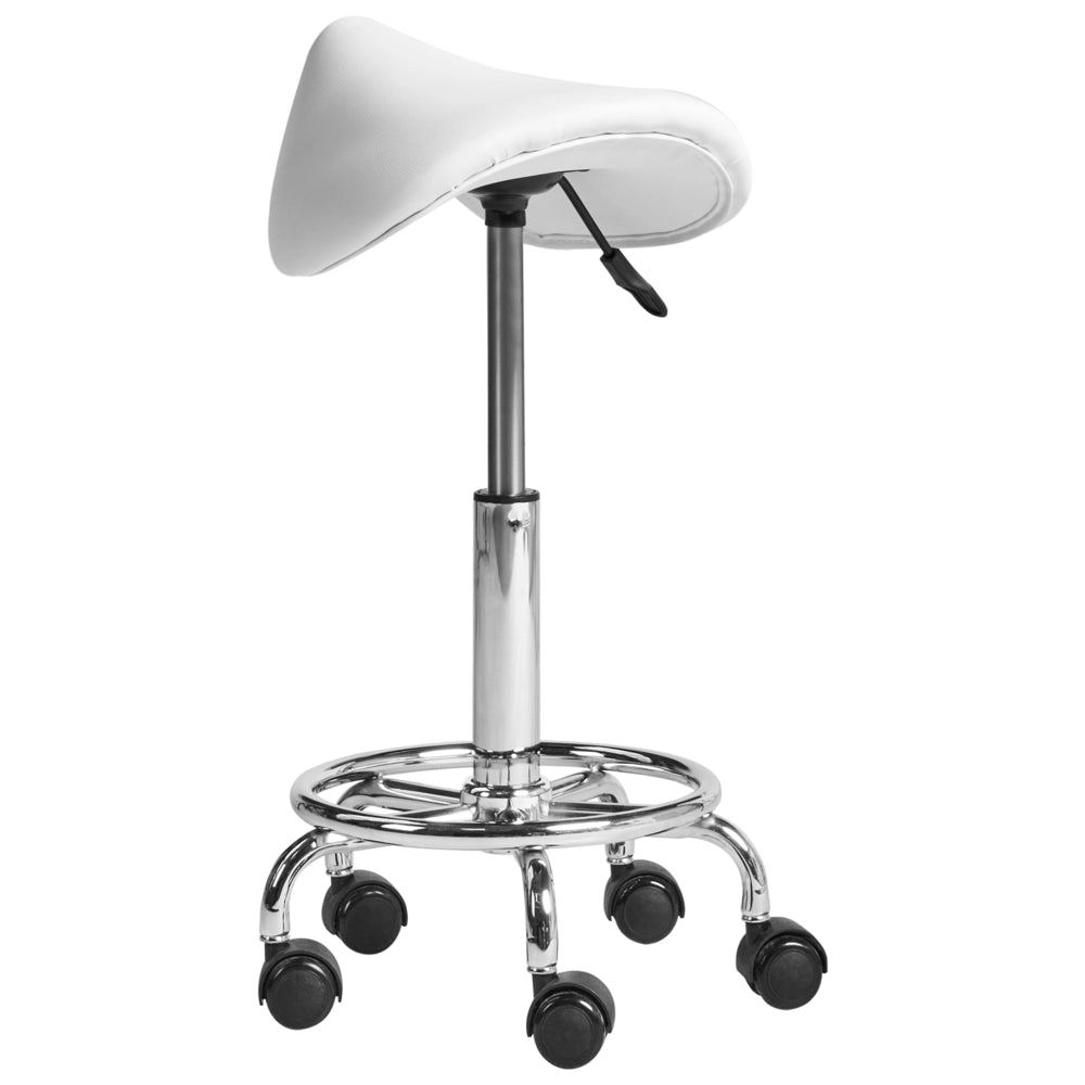 Sgabello girevole in ecopelle bianco da ufficio in metallo altezza regolabile