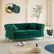 Divano fisso 2 posti Casio, Sofà dritto, Divanetto per salotto, Poltrona matrimoniale, 162x83 h76 cm, Verde e Oro