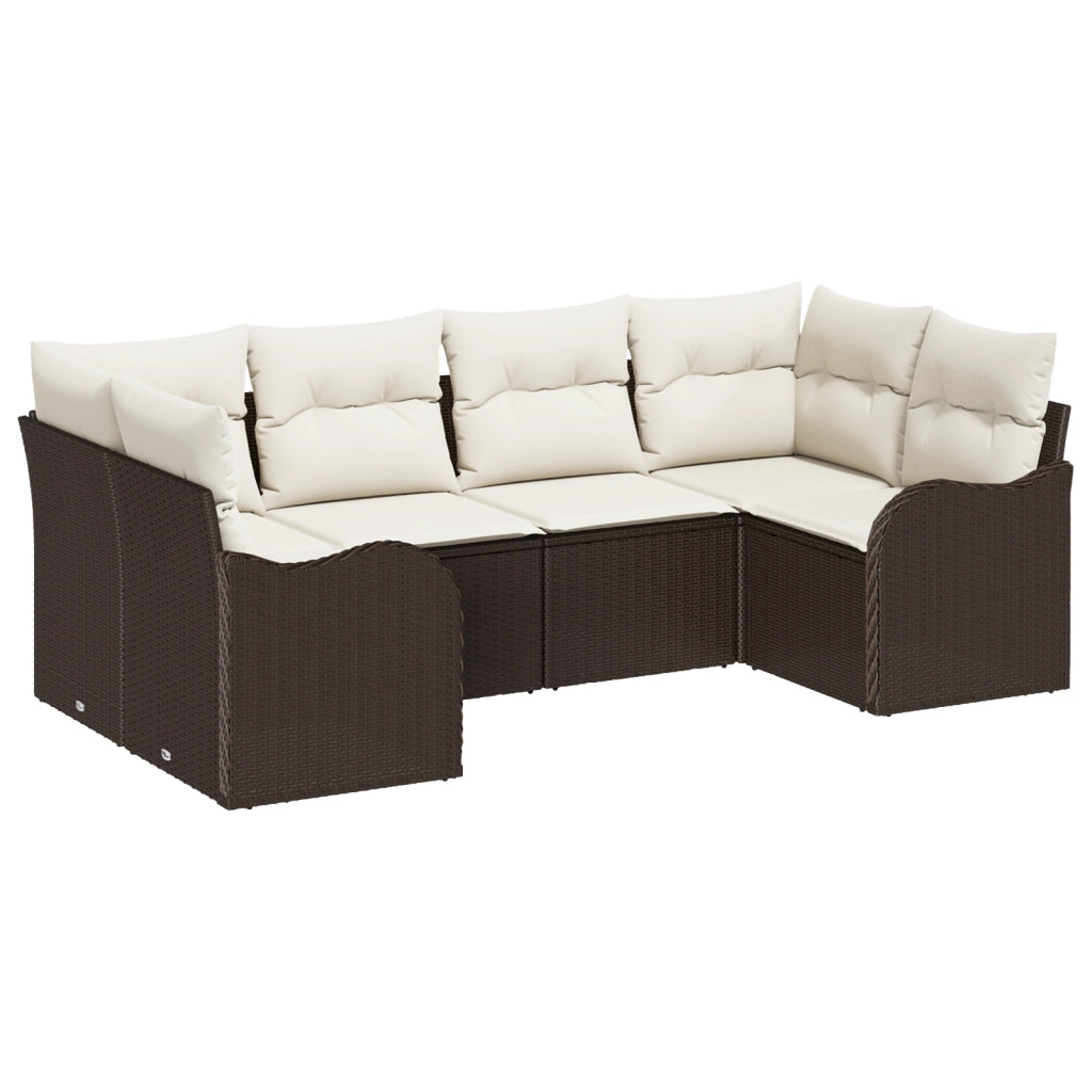 Set Divano da Giardino  6 Pezzi con Cuscini Marrone Polirattan