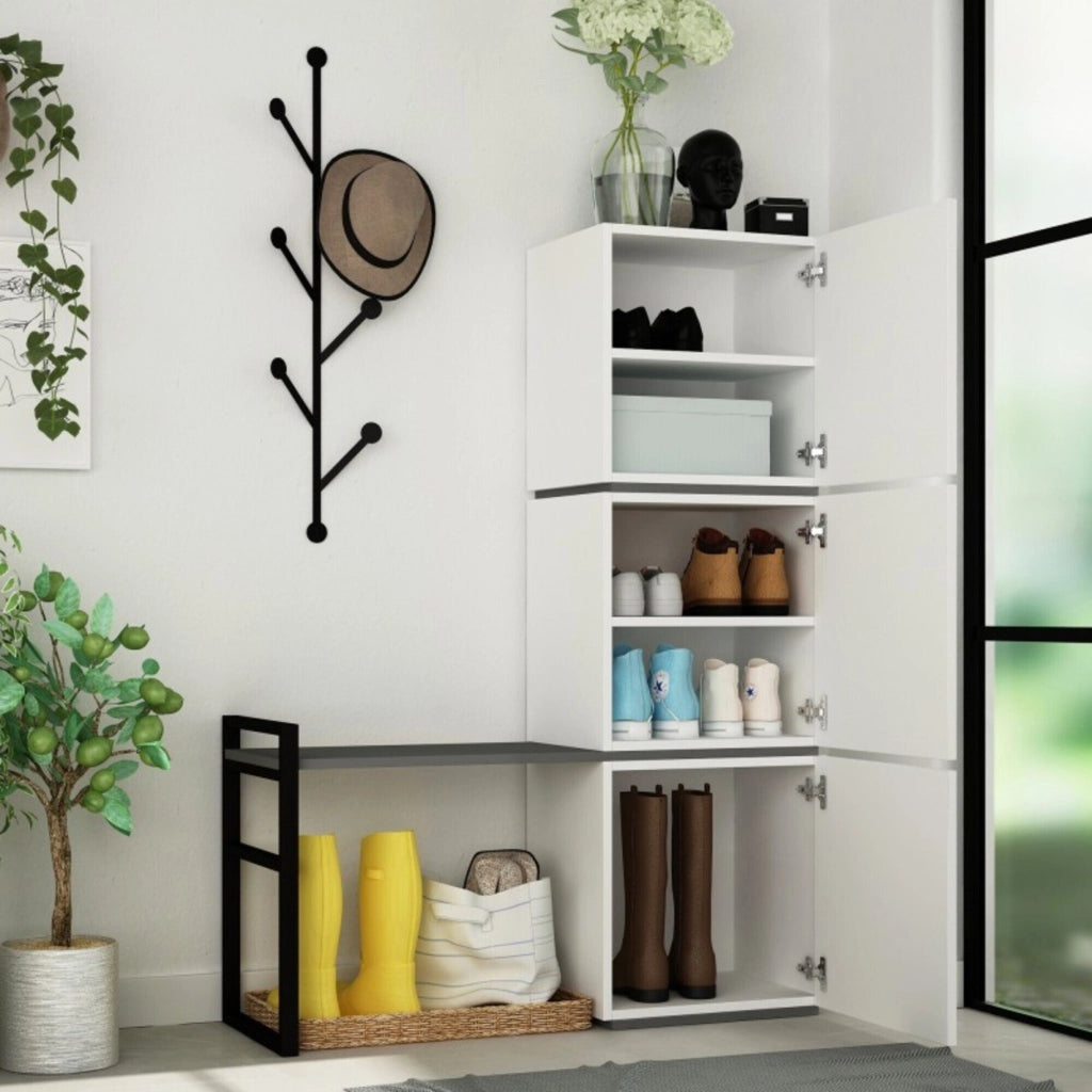 Mobile Portascarpe Akoni, Scarpiera 12 Paia, 109x39x149h cm Bianco
