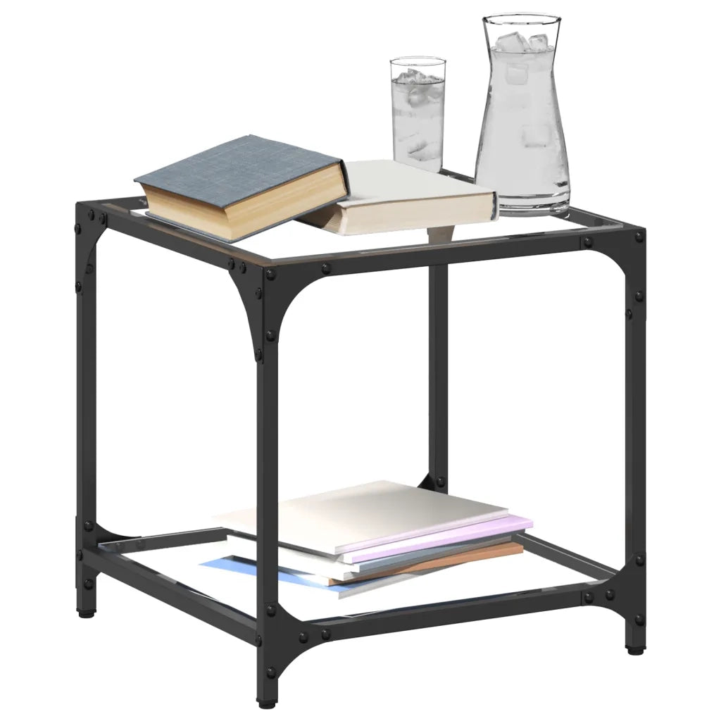 Tavolini con Piano in Vetro Trasparente 2 pz 40x40x40cm Acciaio 845962