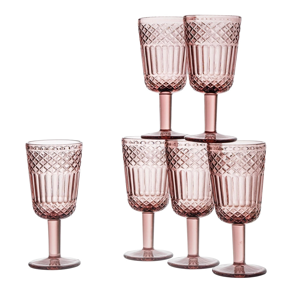 Set 6 calici vino 270 ml Agadir vetro sfaccettato cipria