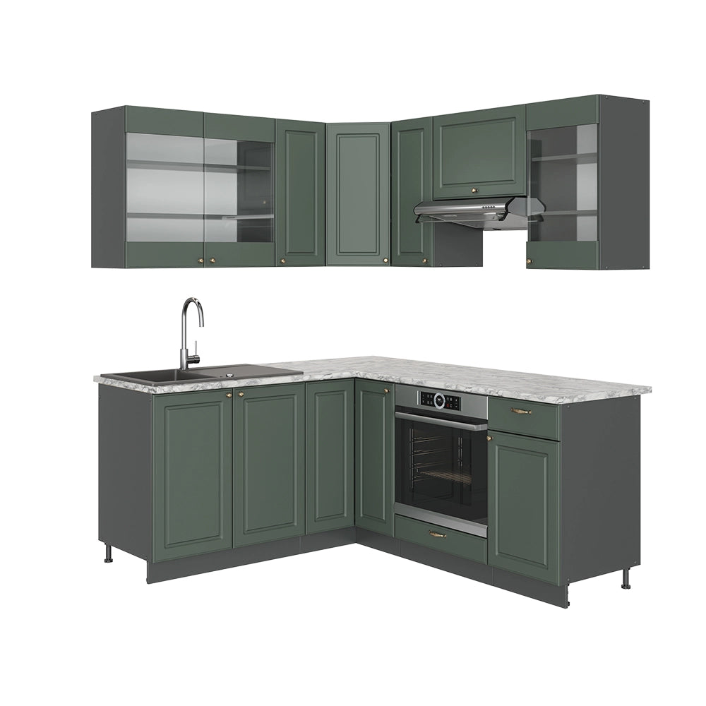 Cucina angolare completa Fame-Line Verde-oro rustico/Antracite 190 x 60 cm, PL Marmo Vicco