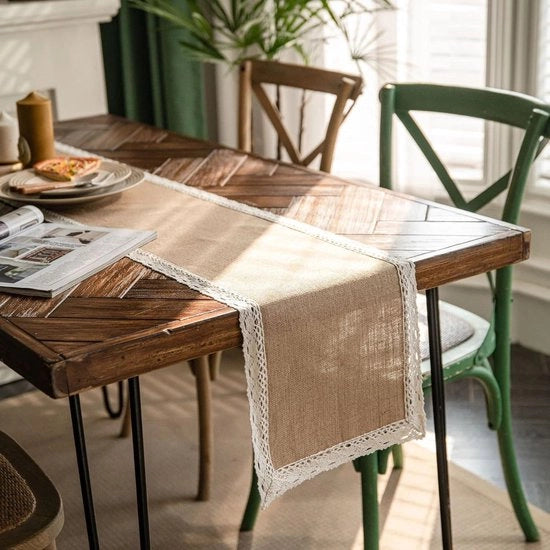 Tavolo decorativo a quadri cotone-polyester - bandiera da tavolo a quadri rossa e nera - decorazione natalizia per casa sala da pranzo fattoria festa - marrone 30 x 240 cm