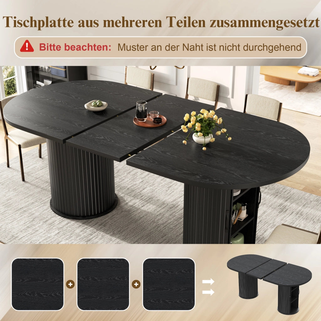 Tavolo da pranzo - estraibile 150-190 cm - vano nascosto - maniglie metalliche - nero - salvaspazio