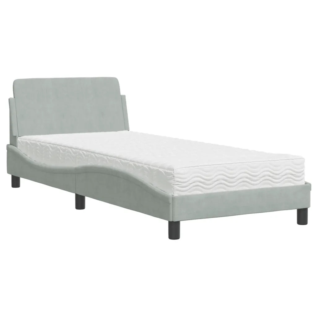 Letto con Materasso Dover Grigio Chiaro 90x190 cm in Velluto 3208311