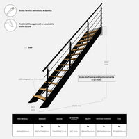 SPECTRA - Scala dritta in legno con LED integrati, nera con balaustra