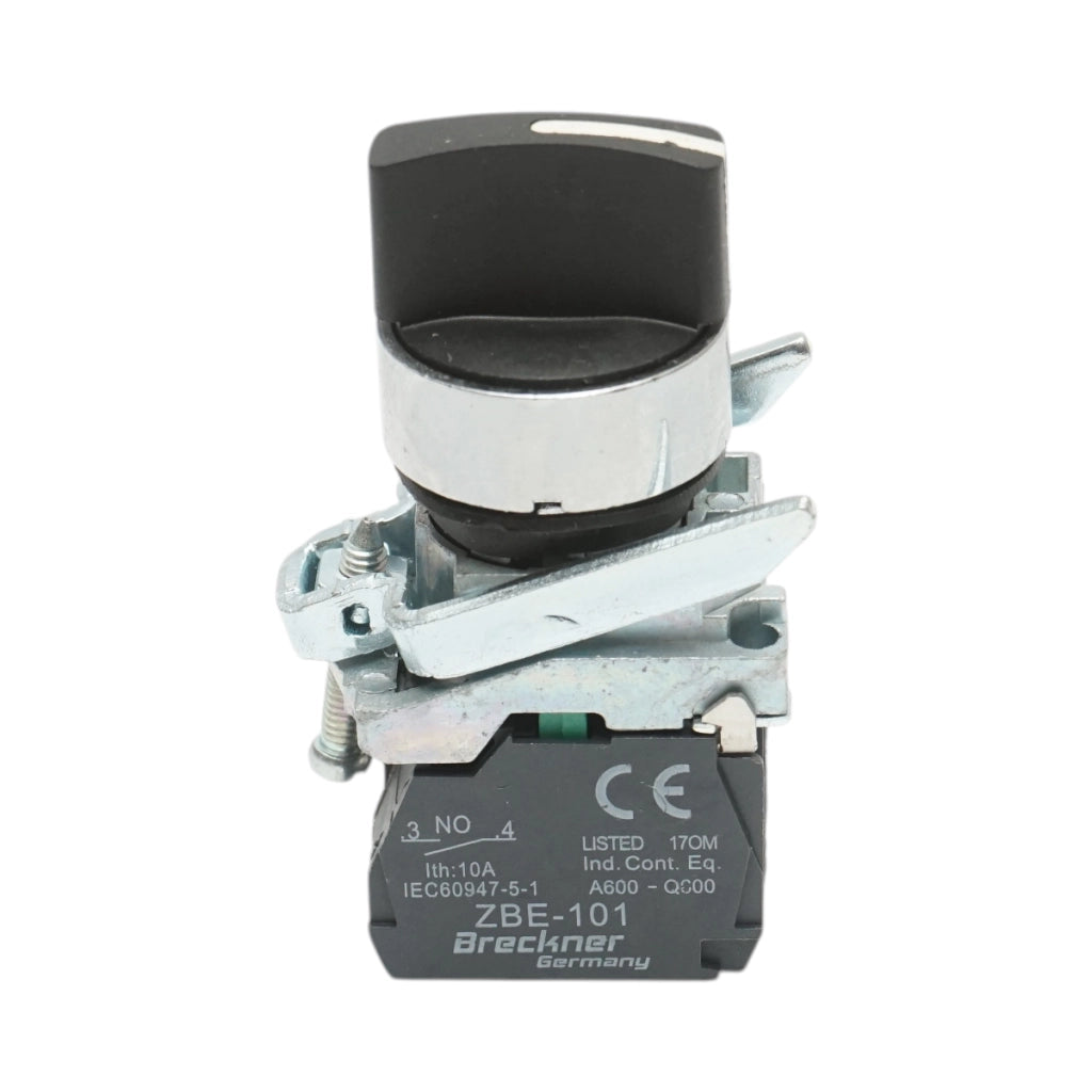 Selettore a 3 posizioni con ritorno, nero, 2NO, 24V/10A, TB4-BD53 Breckner Germany