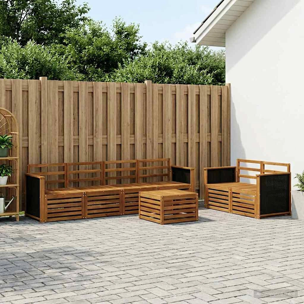 Set di divani da esterno 7 pz Naturale Legno di Acacia Massello 3384040