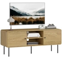 Mobile TV, con 2 ante, 2 scomparti aperti, piedi in acciaio, 120x40x50cm, Rovere