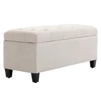 Panca Imbottita con Contenitore, Panca da Corridoio, Camera da Letto, Salotto, Tessuto in Poliestere, Legno di Gomma, 100 x 40 x 44 cm, Bianco Crema