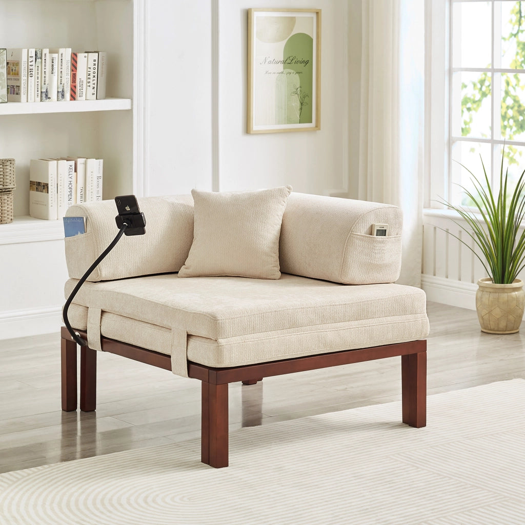 DIVANO LETTO Pieghevole singolo estraibile in velluto beige