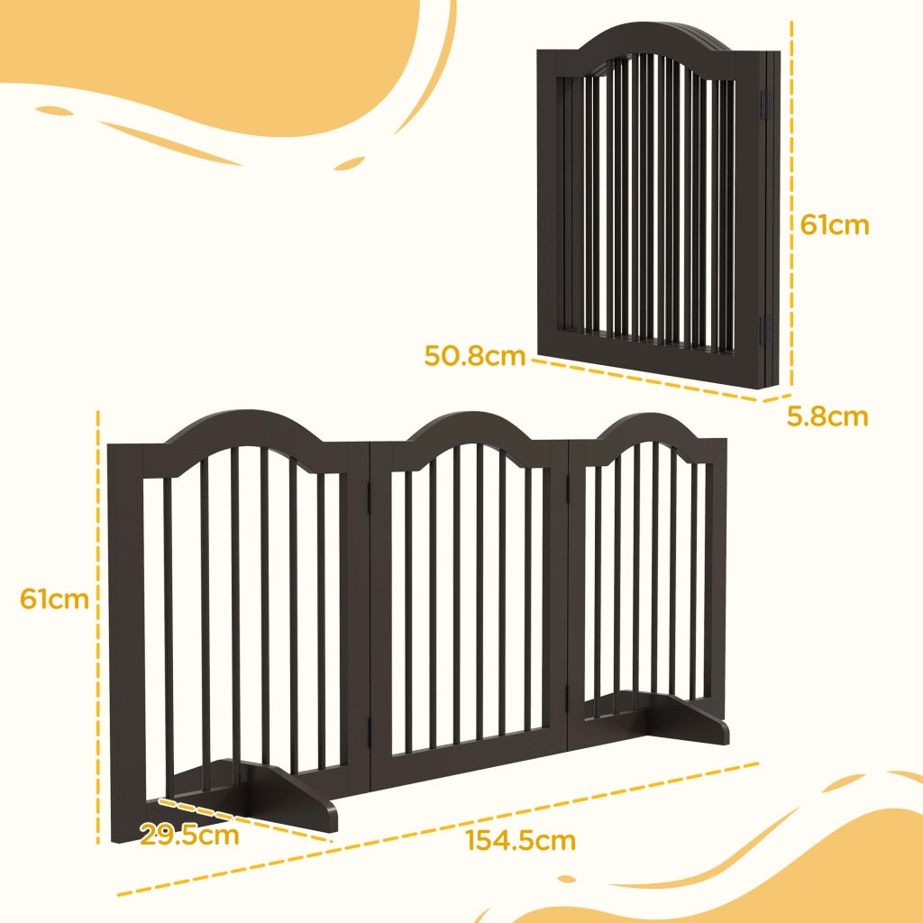 Cancellino per Cani Pieghevole a 3 Sezioni in Legno, 154.5x29.5x61cm, Caff¨¨