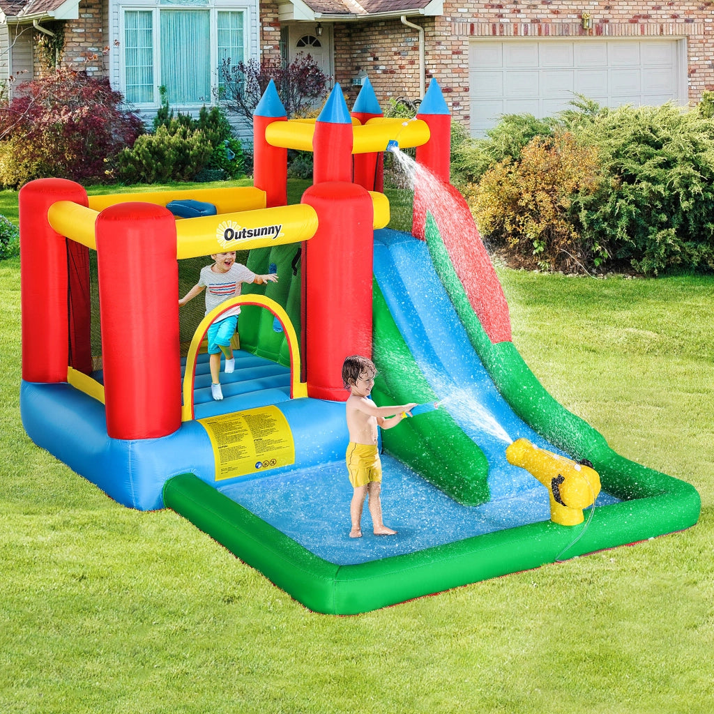 Gioco Gonfiabile per Bambini 3-8 Anni con Scivolo, Trampolino, Piscina, max 4 Bambini, 330x245x215cm