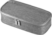 Etui per adulti, grande borsa di Oxford con due compartimenti per ragazzi, borsa portatile con chiusura a righello, contenitore per un righello da 20 cm, contenitore per attrezzature scolastiche e ufficio (grigio)