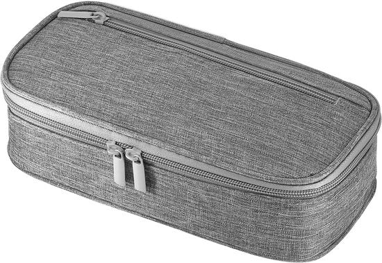 Etui per adulti, grande borsa di Oxford con due compartimenti per ragazzi, borsa portatile con chiusura a righello, contenitore per un righello da 20 cm, contenitore per attrezzature scolastiche e ufficio (grigio)
