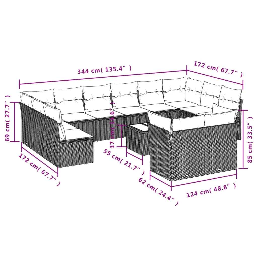 Set Divano da Giardino 13 pz con Cuscini Beige in Polyrattan 3250277